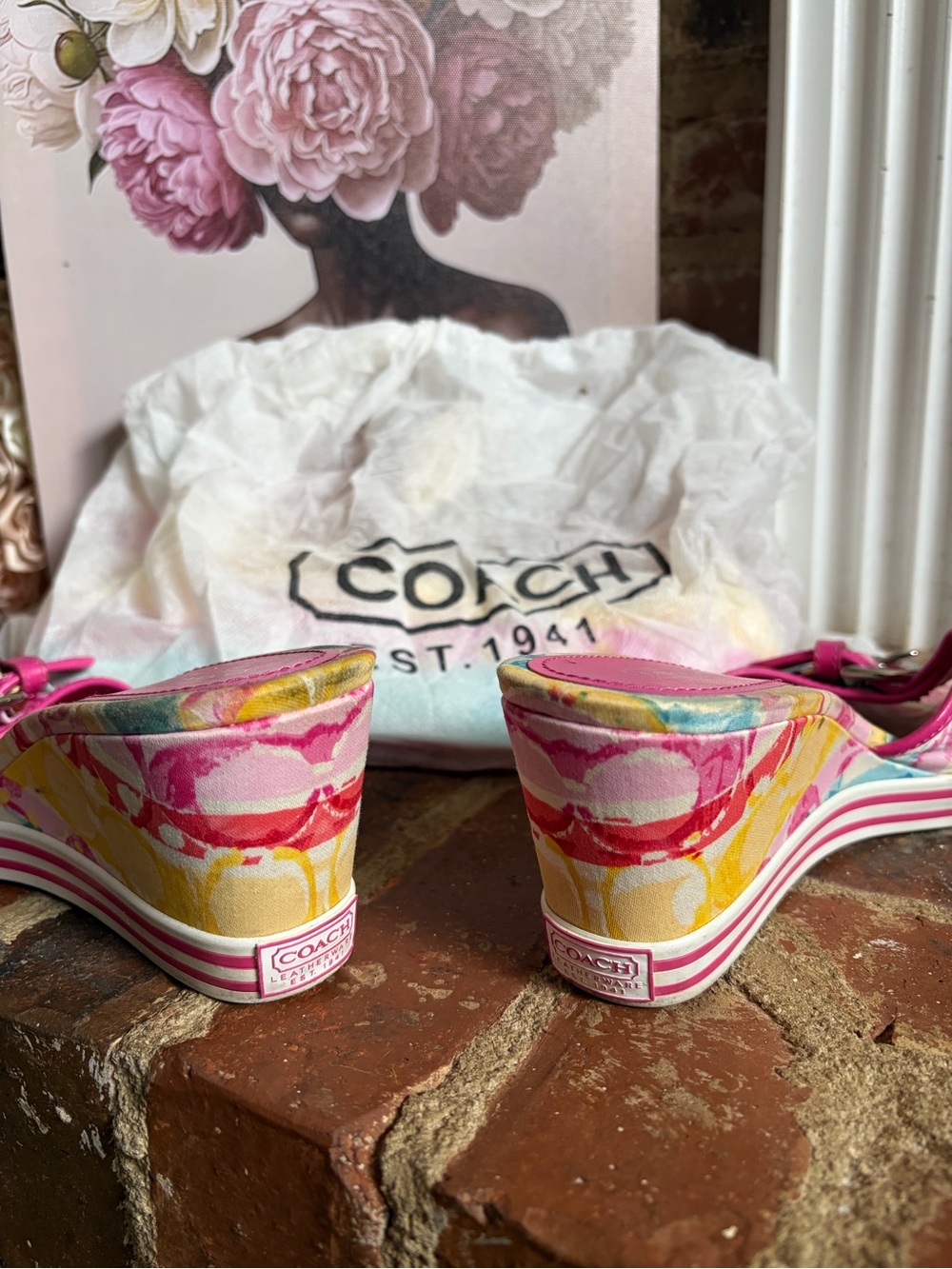 Coach Hamptons Weekend tote ft. a multicolored watercolor canvas w/ Shoes - Picture 15 of 15